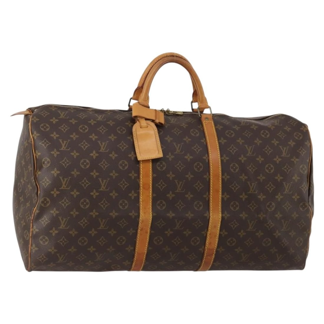 Louis Vuitton M41422 Keepall 60 Monogram Canvas Boston Bag France: Louis Vuitton M41422 Keepall 60 Monogram Canvas Boston Bag France Louis Vuitton Keepall 60 Boston bag in Monogram canvas, made in France. This travel bag includes a name tag and Powanie. Condition is