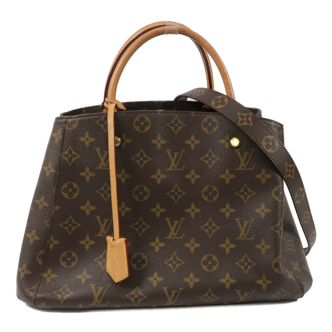 Louis Vuitton Montaigne MM Monogram 2 Way Bag M41056: Louis Vuitton Montaigne MM Monogram 2 Way Bag M41056 Louis Vuitton Montaigne MM 2-way shoulder handbag in brown Monogram PVC coated canvas. This women's bag features a structured design with dual