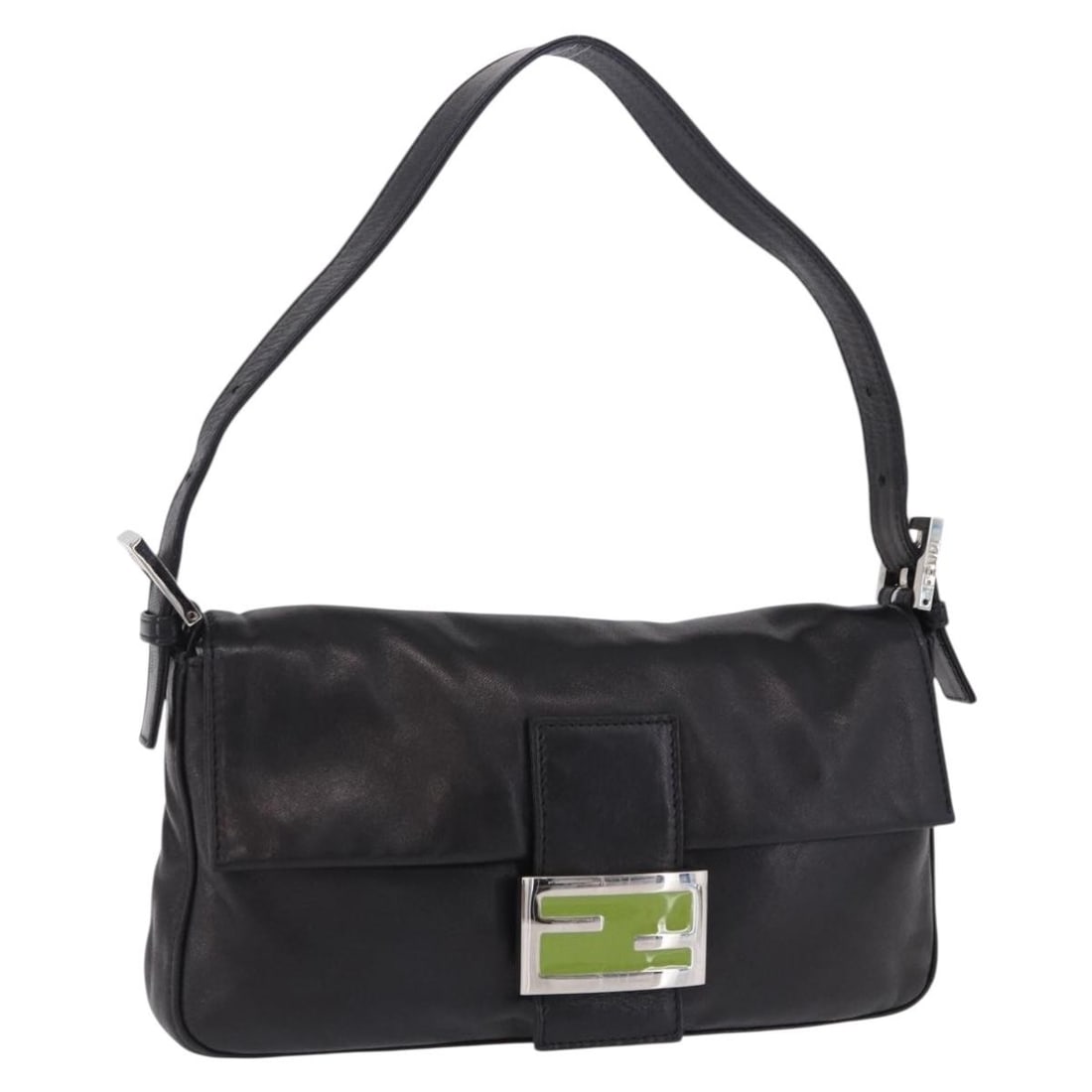 FENDI Mamma Baguette Black Leather Shoulder Bag Silver Tone (1 of 18)