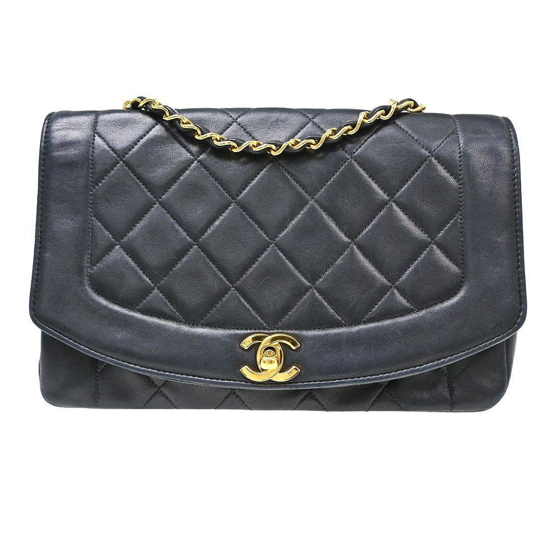 CHANEL Diana Medium Black Lambskin Shoulder Bag: CHANEL Diana Medium Black Lambskin Shoulder Bag Chanel Diana medium shoulder bag in black lambskin with a canvas lining and shoulder strap. This women's bag features interior pockets and comes with a 