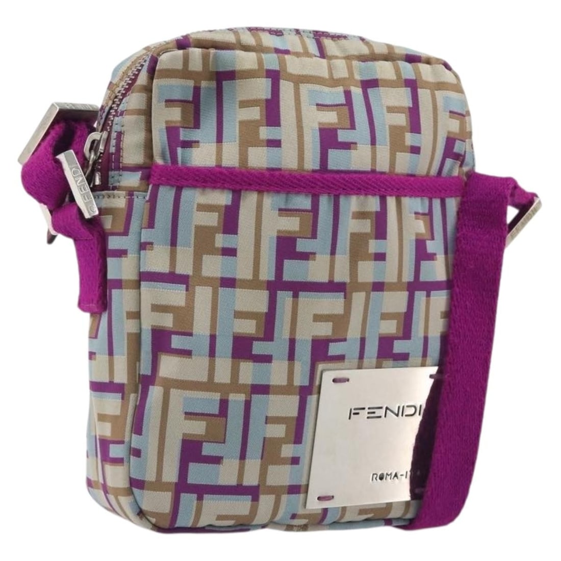 FENDI Purple Silver Zucca Canvas Womens Shoulder Bag: FENDI Purple Silver Zucca Canvas Womens Shoulder Bag Authentic Fendi shoulder bag in purple and silver Zucca canvas. This women's bag has a customized resewn interior and shows heavy use throughout, i