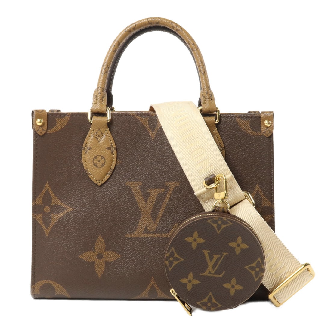 Louis Vuitton OnTheGo PM M46373 Monogram Giant 2 Way Shoulder Bag: Louis Vuitton OnTheGo PM M46373 Monogram Giant 2 Way Shoulder Bag Louis Vuitton OnTheGo PM 2-way bag in brown Monogram Giant PVC coated canvas. This women's bag features dual carry options with top ha