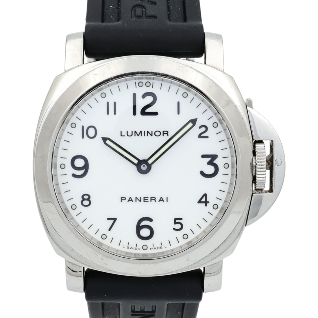 PANERAI PAM00114 Luminor Base mens wristwatch white dial: PANERAI PAM00114 Luminor Base mens wristwatch white dial Panerai Luminor Base PAM00114 wristwatch for men with a hand-wound movement and white dial. The watch features a stainless steel case and comes