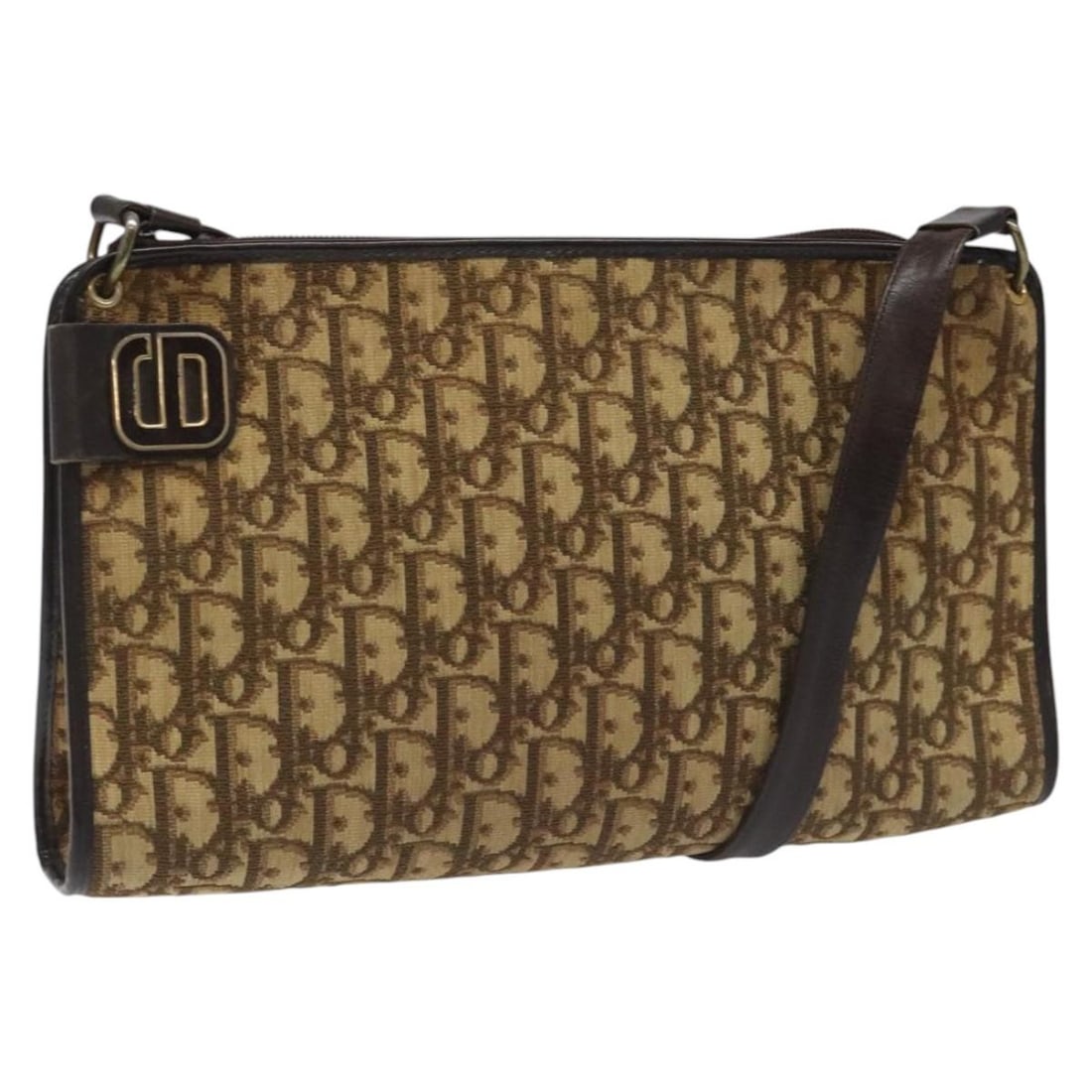 Brown Trotter Canvas Shoulder Bag by Christian Dior: Brown Trotter Canvas Shoulder Bag by Christian Dior This Christian Dior Trotter Canvas Shoulder Bag features the iconic Trotter canvas in brown, designed for women. The bag is made in France and inclu