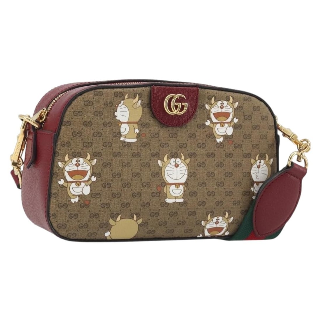 GUCCI Doraemon 574886 Shoulder Bag Beige Micro GG Supreme PVC: GUCCI Doraemon 574886 Shoulder Bag Beige Micro GG Supreme PVC Gucci Micro GG Supreme Doraemon collaboration shoulder bag in beige PVC leather with gold-tone color accents. Made in Italy, this women's 