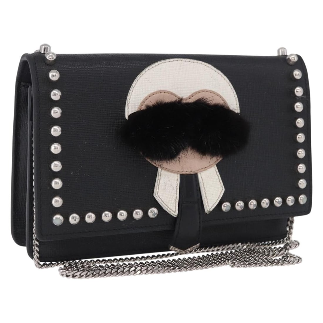 FENDI 8M0346 Leather Shoulder Bag Black Silver Chain Strap: FENDI 8M0346 Leather Shoulder Bag Black Silver Chain Strap Fendi chain shoulder bag in black leather with silver-tone accents. This women's shoulder bag is made in Italy and features a compact silhoue