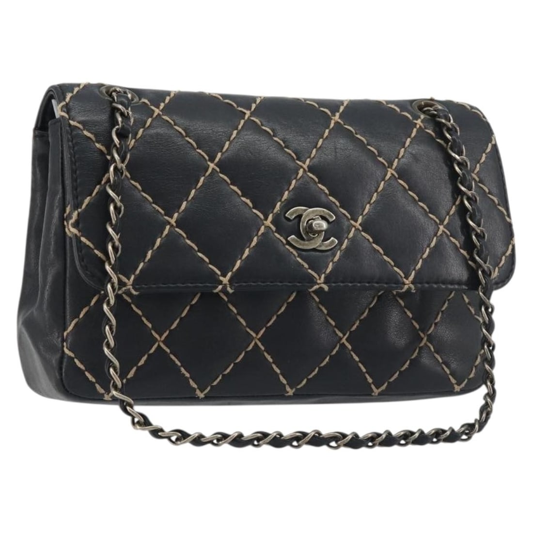 CHANEL Wild Stitch Leather Shoulder Bag Black with Gold CC: CHANEL Wild Stitch Leather Shoulder Bag Black with Gold CC Chanel Wild Stitch chain shoulder bag in black leather with gold-tone CC detailing. Made in France, this women's shoulder bag includes only t
