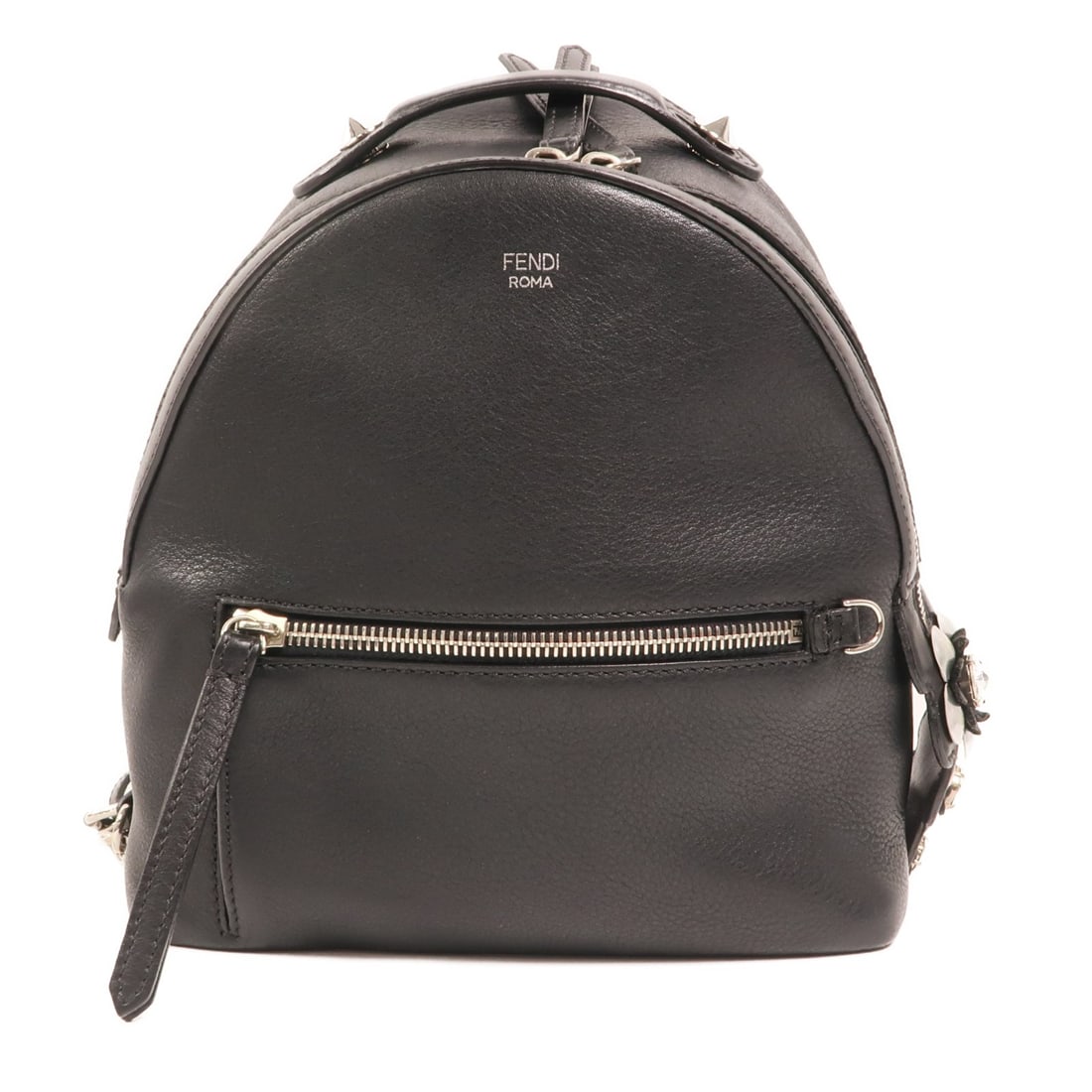 FENDI Roma 8BZ038-7RL Black Calfskin Rucksack Backpack: FENDI Roma 8BZ038-7RL Black Calfskin Rucksack Backpack FENDI Roma backpack in black calfskin leather, presented in a rucksack style. It is a women's regular-size bag made in Italy and includes storage