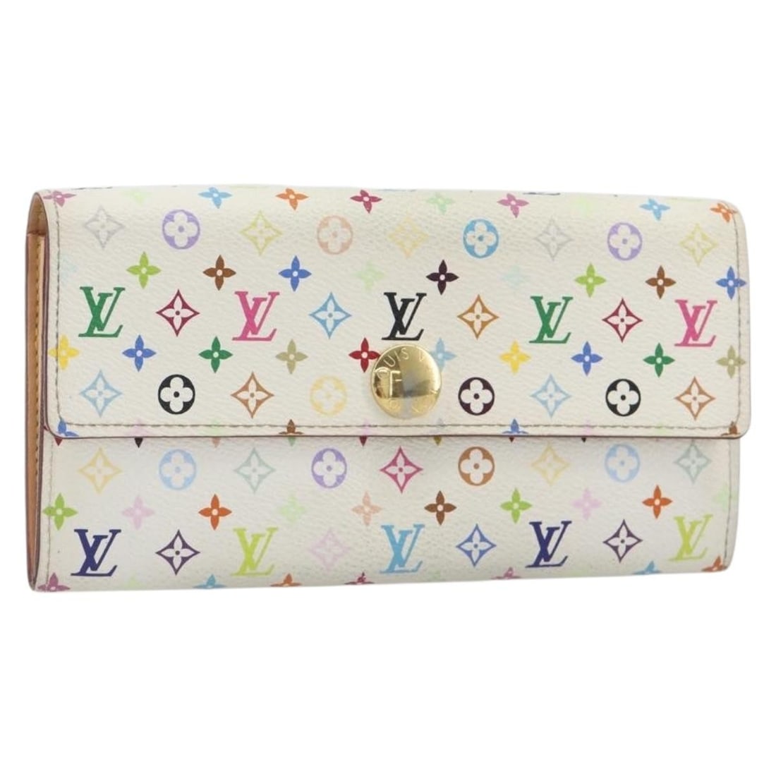 Louis Vuitton M93745 Sarah Long Wallet White Monogram Multicolor Canvas: Louis Vuitton M93745 Sarah Long Wallet White Monogram Multicolor Canvas Louis Vuitton Portefeuille Sarah long wallet in white Monogram Multicolor canvas. This women's wallet is made in Spain and inclu