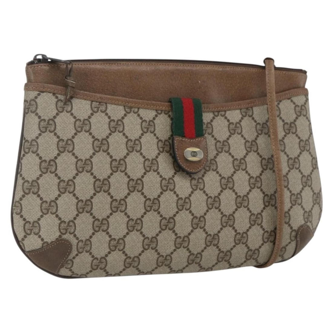 Gucci 904 02 026 Shoulder Bag GG Canvas Beige Gold: Gucci 904 02 026 Shoulder Bag GG Canvas Beige Gold Gucci shoulder bag from the GG Supreme Web Sherry Line in beige and gold GG canvas. Made in Italy, this women's bag has a heavily used condition with