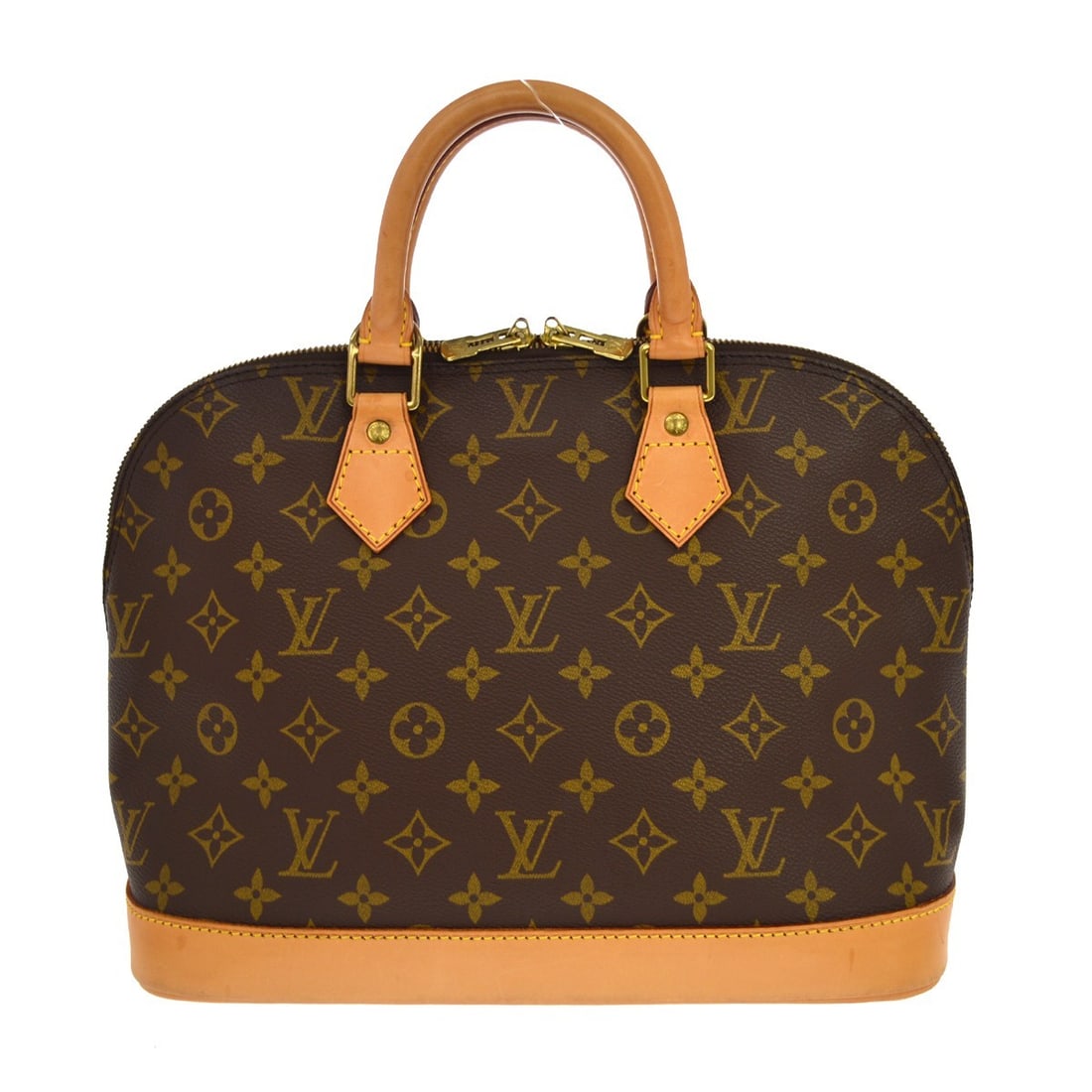 Louis Vuitton Alma Monogram Canvas Handbag M51130 Brown: Louis Vuitton Alma Monogram Canvas Handbag M51130 Brown Vintage Louis Vuitton Alma handbag in brown Monogram canvas with leather trim and double handles. This women's medium handbag features a zip clo