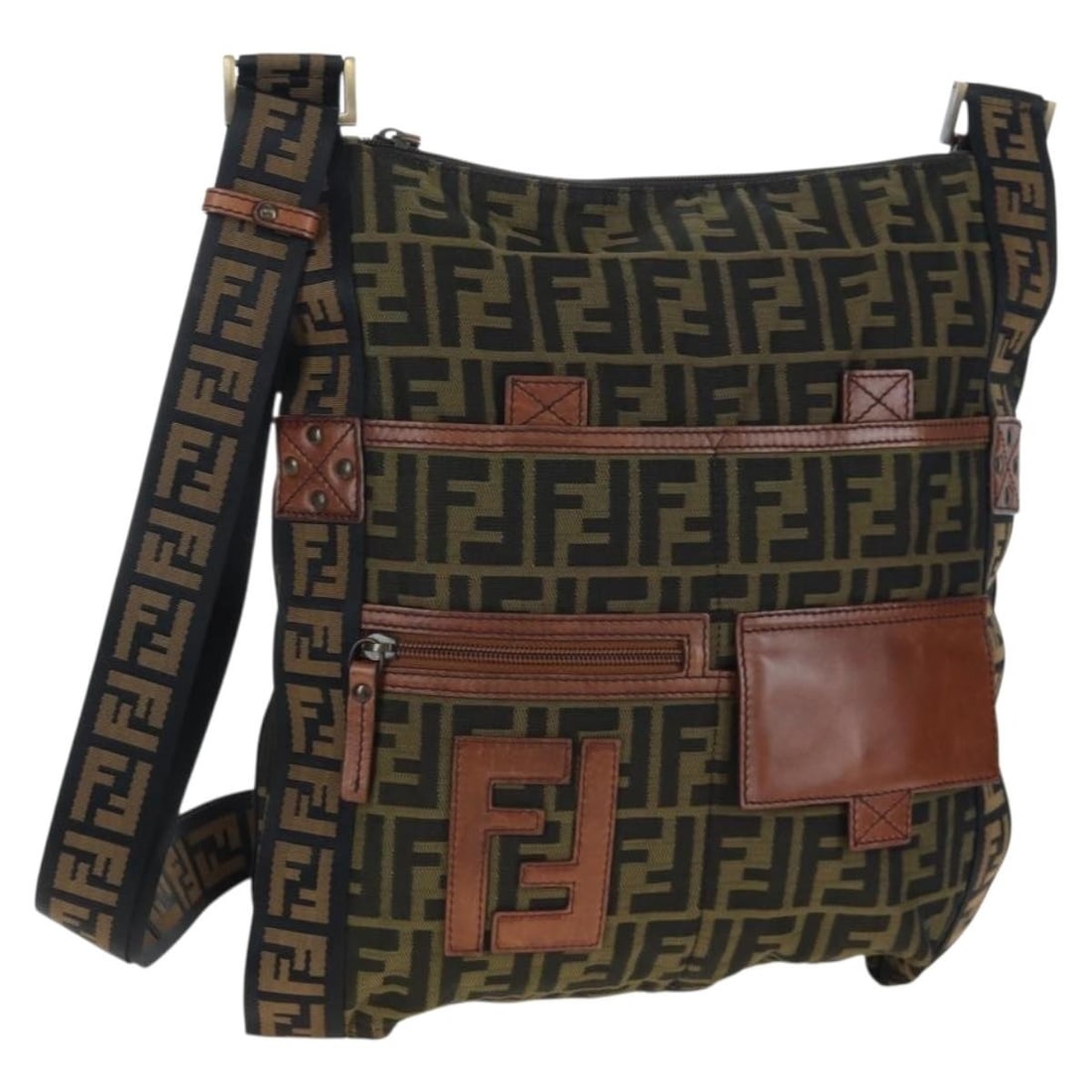 FENDI Zucca Canvas Shoulder Bag Brown Black 199194V: FENDI Zucca Canvas Shoulder Bag Brown Black 199194V Authentic FENDI shoulder bag in brown and black Zucca canvas, made in Italy. This women's bag has a slim profile with an adjustable shoulder strap. 