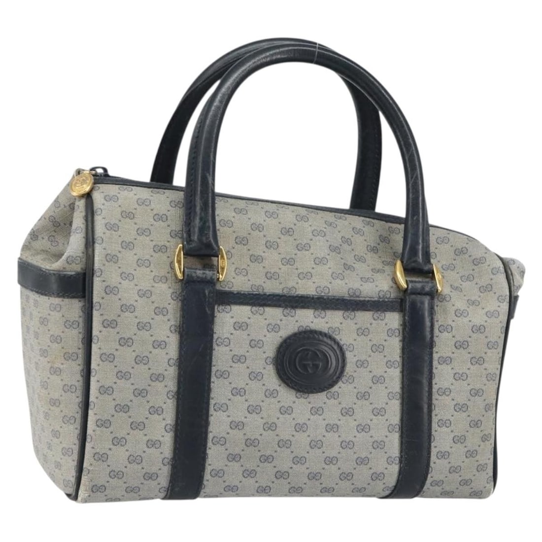 Gucci 000 58 0093 Micro GG PVC Leather Hand Bag Navy Gold: Gucci 000 58 0093 Micro GG PVC Leather Hand Bag Navy Gold Gucci Micro GG Supreme handbag in navy and gold PVC leather with a structured compact silhouette. Made in Italy, this women's handbag shows he
