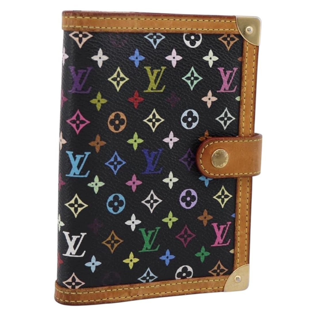 Louis Vuitton R20895 black multicolor canvas agenda PM cover: Louis Vuitton R20895 black multicolor canvas agenda PM cover Louis Vuitton Agenda PM day planner cover in black Monogram Multicolor canvas. This compact planner cover is made in Spain and shows heavy 