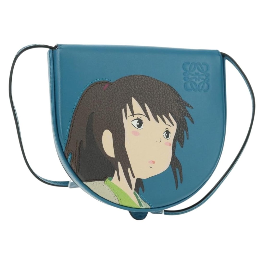 LOEWE Studio Ghibli Heel Small Leather Pouch Blue: LOEWE Studio Ghibli Heel Small Leather Pouch Blue A LOEWE pouch in blue leather, made in Spain and presented with a dust bag. The item is noted as a women's pouch with a compact profile and shows sign