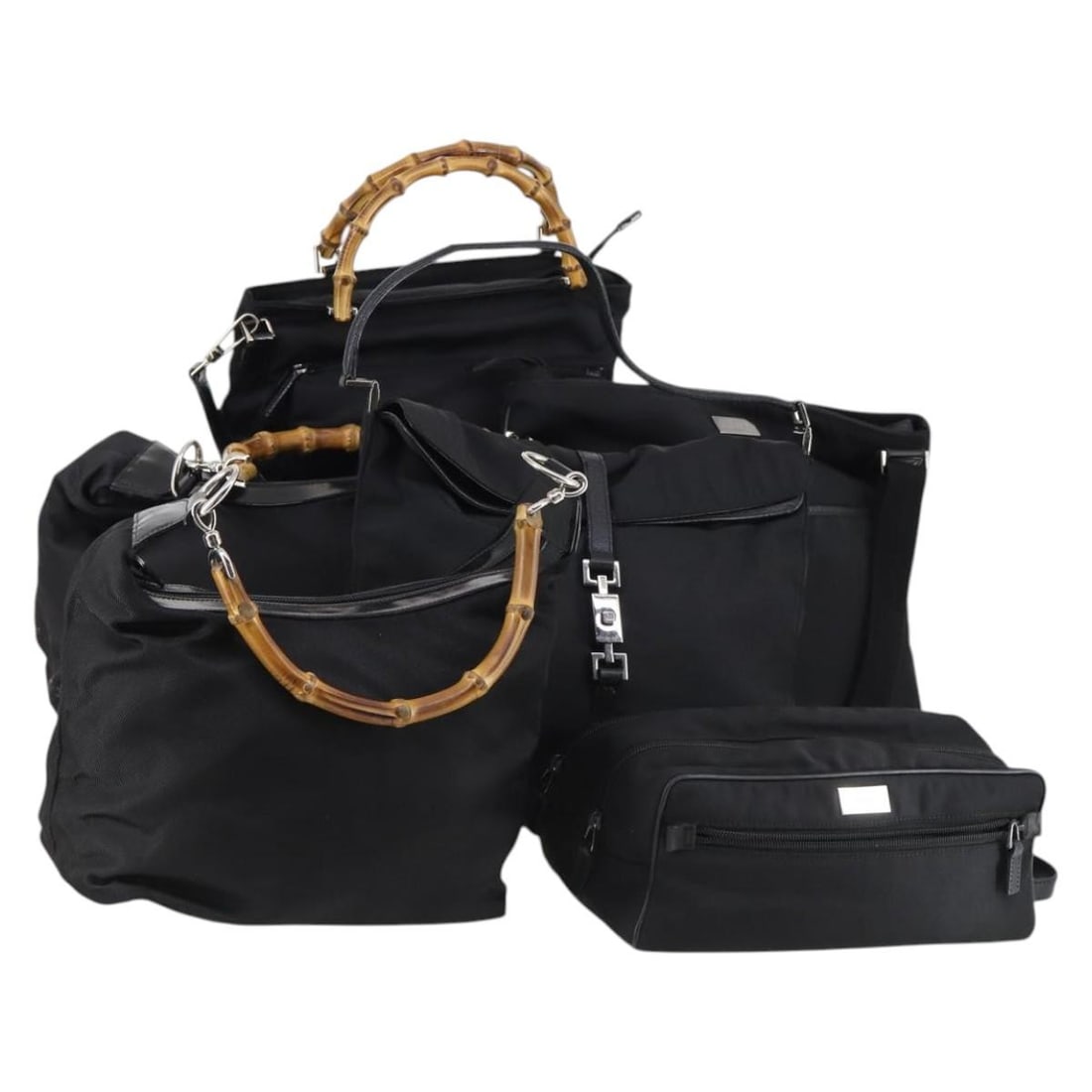 GUCCI Jackie Bamboo Shoulder Bag Black Nylon with Strap (1 of 18)
