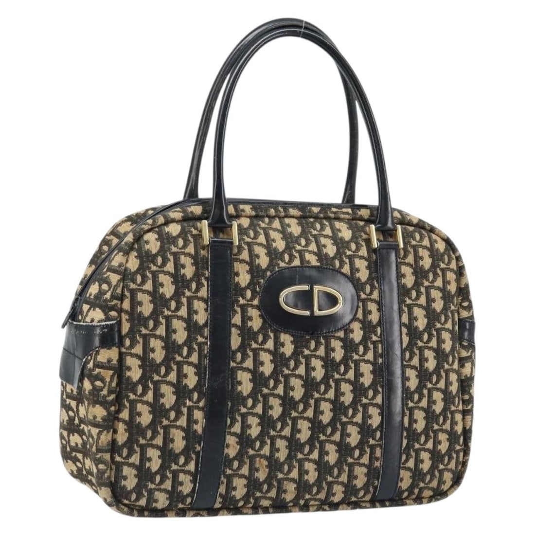 Christian Dior black gold Trotter canvas handbag France: Christian Dior black gold Trotter canvas handbag France Christian Dior hand bag in black and gold Trotter canvas, made in France. This women's bag is offered without the original box or dust bag; only