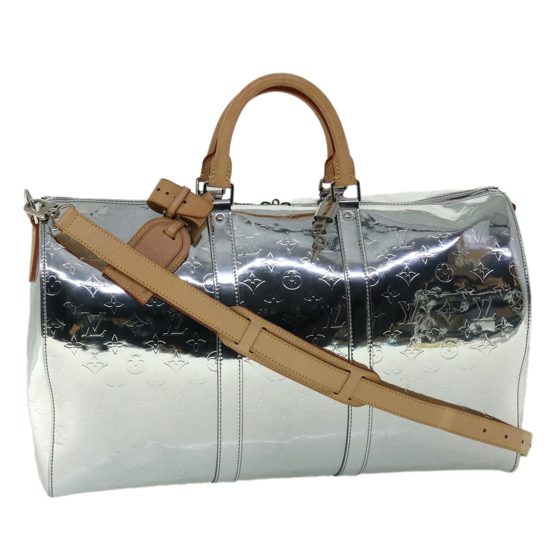 LOUIS VUITTON Monogram Keepall Bandouliere 50 Bag Silver M45886 Auth: LOUIS VUITTON Monogram Keepall Bandouliere 50 Bag Silver M45886 Auth This LOUIS VUITTON Monogram Keepall Bandouliere 50 Bag is a stylish and functional Boston bag crafted from premium Monogram Canvas 