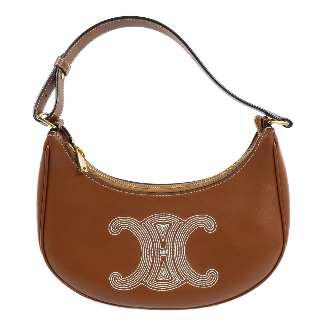 CELINE Ava Brown Calfskin Shoulder Bag: CELINE Ava Brown Calfskin Shoulder Bag A CELINE Ava shoulder bag in brown calfskin leather with gold-tone hardware. Designed for women, this shoulder bag features an open interior pocket and a shoulde