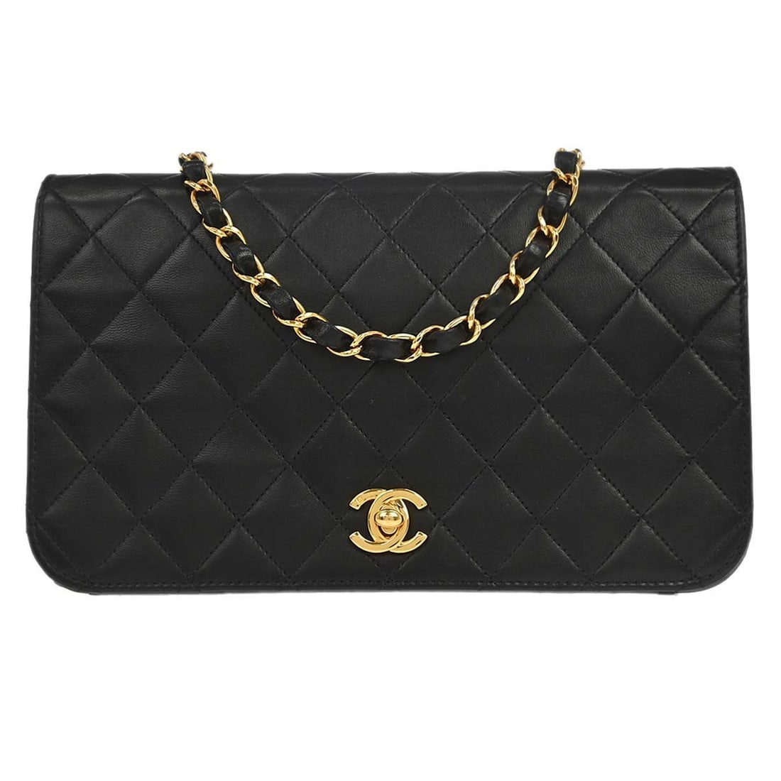 CHANEL Small Full Flap Shoulder Bag Black Lambskin Turnlock: CHANEL Small Full Flap Shoulder Bag Black Lambskin Turnlock Chanel Small Full Flap shoulder bag in black lambskin with a matelasse quilted design and turnlock closure. This women's shoulder bag featur