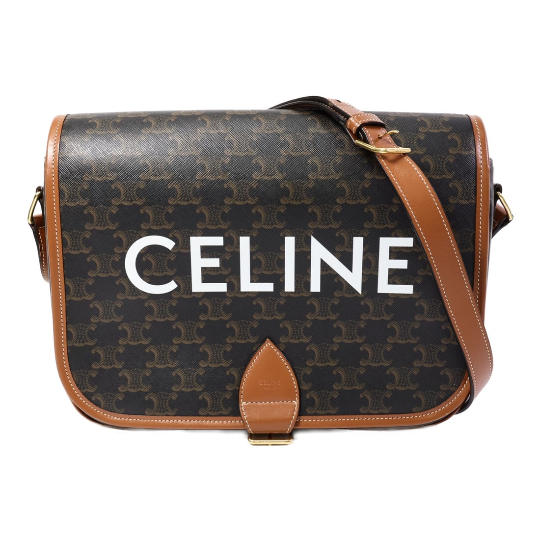 CELINE brown PVC coated canvas shoulder messenger bag GHW: CELINE brown PVC coated canvas shoulder messenger bag GHW Celine messenger shoulder bag in brown PVC coated canvas with a practical crossbody-length shoulder strap and magnetic pocket storage. Made in