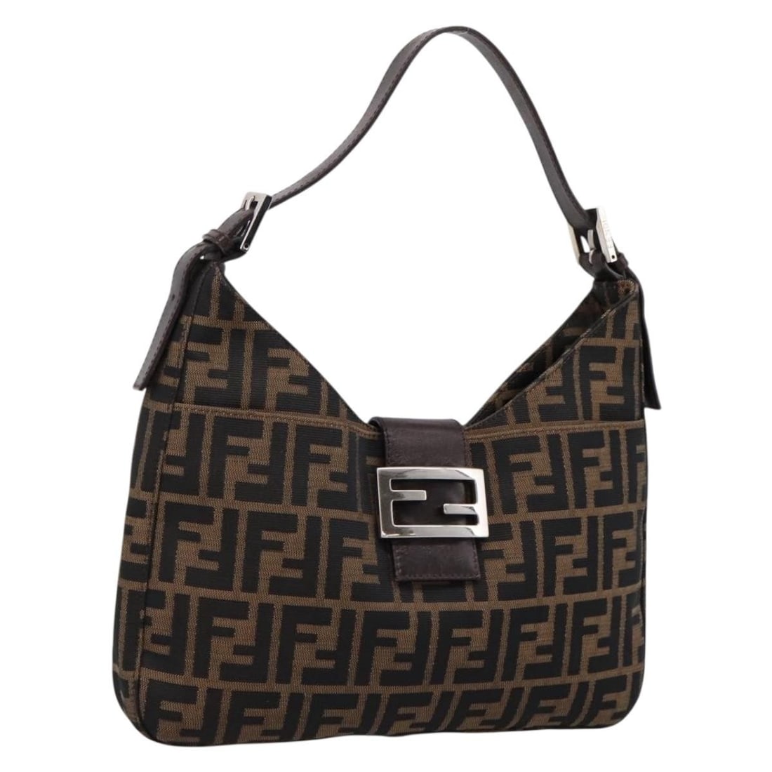 Fendi Mamma Baguette Shoulder Bag in Brown Black Zucca Canvas: Fendi Mamma Baguette Shoulder Bag in Brown Black Zucca Canvas Authentic Fendi Mamma Baguette shoulder bag in brown and black Zucca canvas. This women's bag is made in Italy and features the classic sl