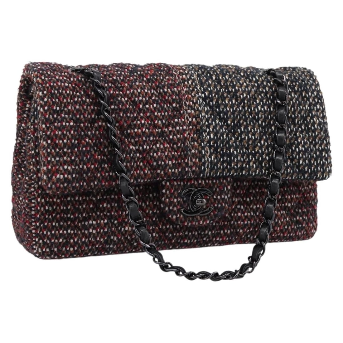 CHANEL Matelasse 25 Tweed Shoulder Bag Multicolor CC: CHANEL Matelasse 25 Tweed Shoulder Bag Multicolor CC Chanel Matelasse 25 shoulder bag in multicolor canvas with chain strap. Made in France, this women's bag includes a dust bag and is presented in ex