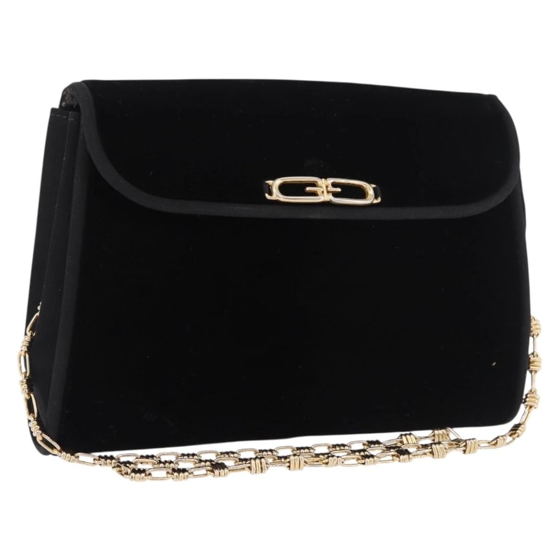 Gucci Velor Shoulder Bag in Black with Gold Tone Chain: Gucci Velor Shoulder Bag in Black with Gold Tone Chain Authentic Gucci chain shoulder bag in black velor with gold-tone detailing. This women's shoulder bag is made in Italy and features a compact sil