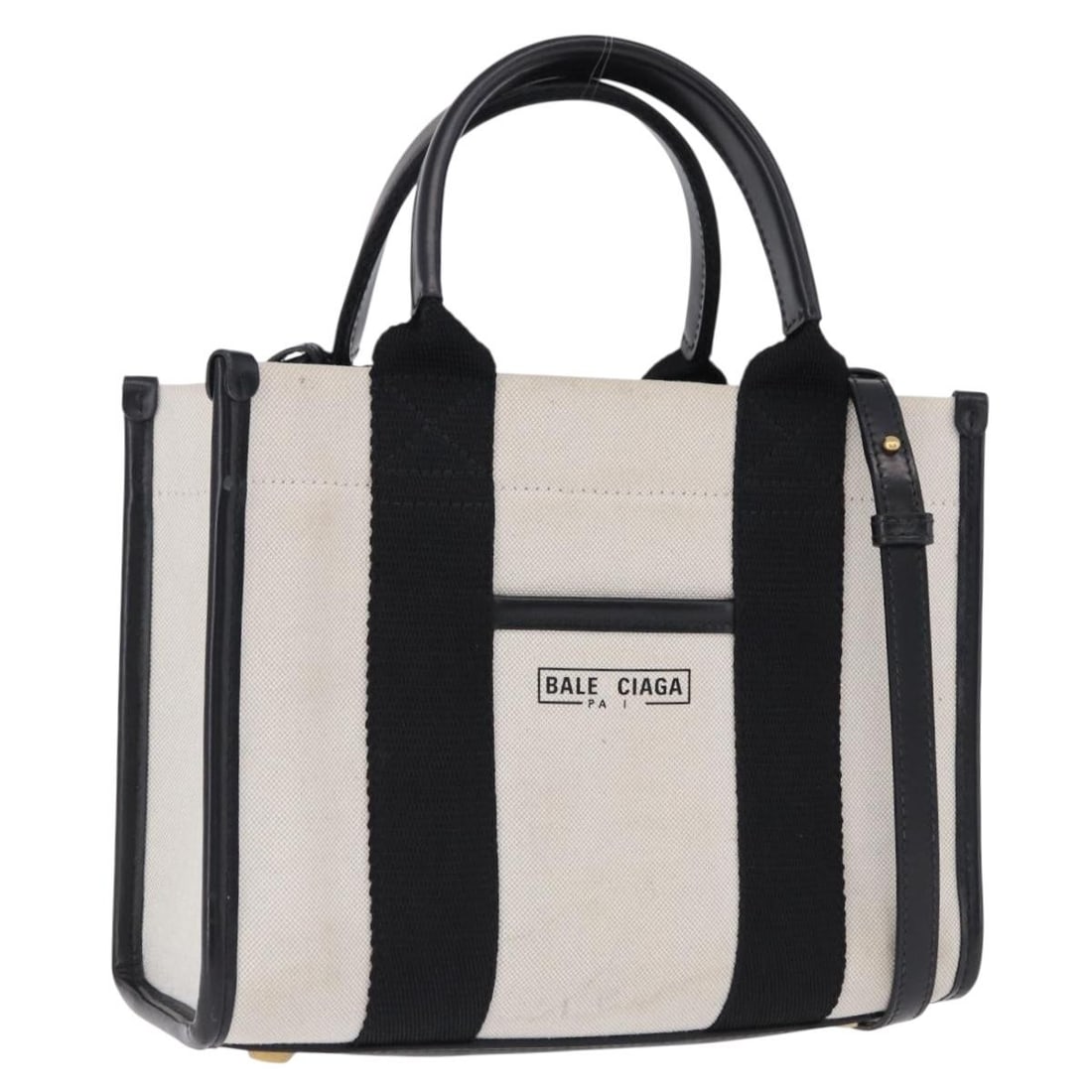 BALENCIAGA 693662 Canvas 2way Hand Bag White Gold Tone: BALENCIAGA 693662 Canvas 2way Hand Bag White Gold Tone Balenciaga 2-way handbag in white and gold canvas with top handles and a removable shoulder strap. Made in Italy, this women's bag offers hand-ca