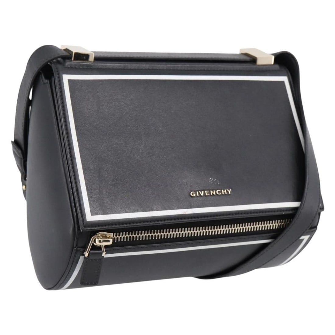 GIVENCHY Black Leather Shoulder Bag with Gold Tone Hardware: GIVENCHY Black Leather Shoulder Bag with Gold Tone Hardware Authentic Givenchy shoulder bag in black leather with gold-tone accents. Made in Italy, this women's bag features a structured everyday silh