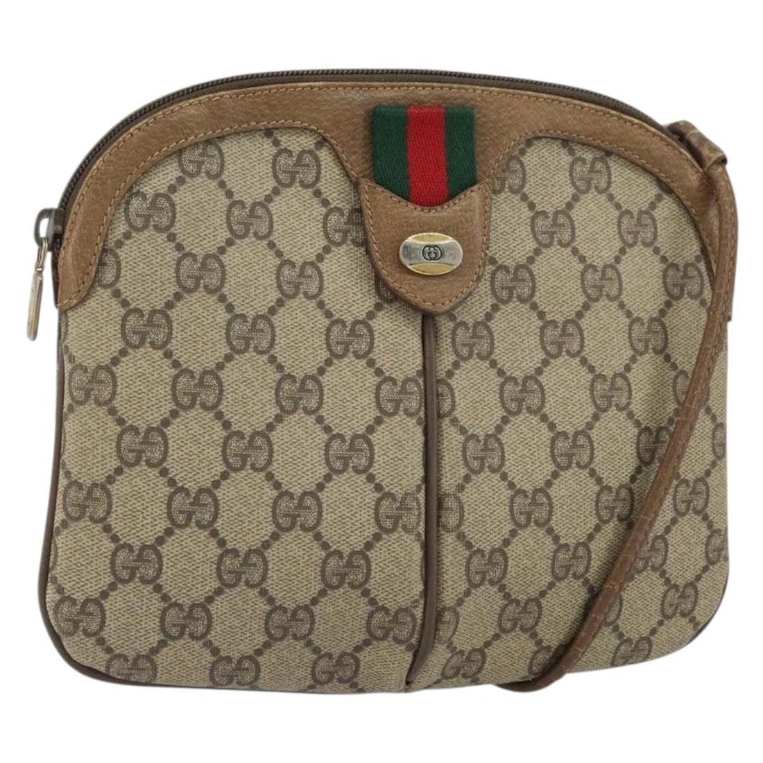 Gucci 98 02 047 Sherry Line GG Supreme PVC Shoulder Bag Beige Gold: Gucci 98 02 047 Sherry Line GG Supreme PVC Shoulder Bag Beige Gold Gucci GG Supreme Web Sherry Line shoulder bag in beige and gold PVC leather with GG canvas. Made in Italy, this women's bag features 