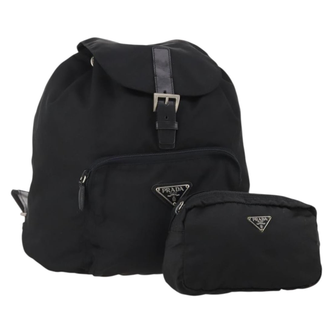 Set of 2 Black Nylon Prada Womens Pouches Made in Italy: Set of 2 Black Nylon Prada Womens Pouches Made in Italy Set of two Prada black nylon pouches made in Italy. This women's pouch set shows heavy signs of use, including loss of shape, rubbing, stains, s