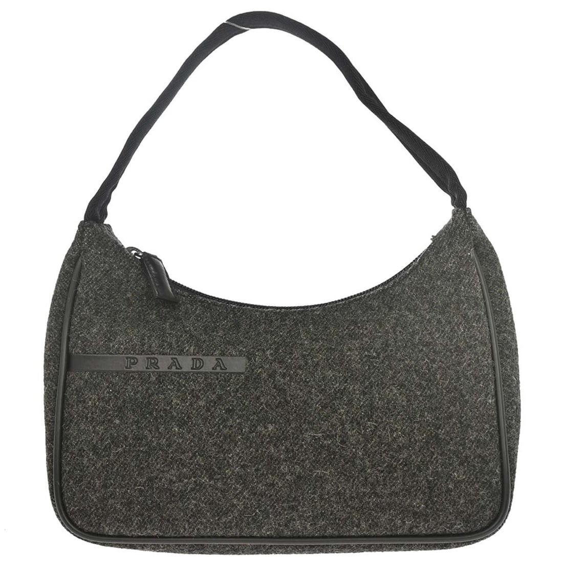 PRADA MV515 small wool top handle bag gray Italy: PRADA MV515 small wool top handle bag gray Italy Prada Sports handbag in gray wool felt with a black lining and canvas handle/strap material. This small top handle bag is made in Italy and is describe