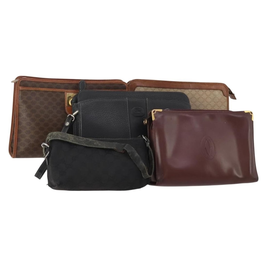 2 Piece Clutch Bag Set Burberrys Gucci Celine Cartier Canvas PVC Leather: 2 Piece Clutch Bag Set Burberrys Gucci Celine Cartier Canvas PVC Leather Special set sale featuring two authentic women's clutch bags. The set includes items in PVC leather and GG canvas with beige, b