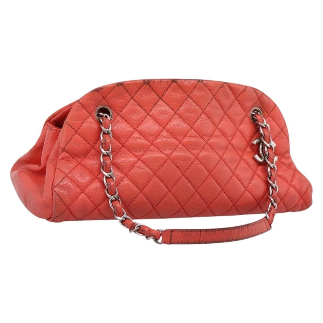CHANEL Matelasse Caviar Skin Shoulder Bag Orange Silver CC: CHANEL Matelasse Caviar Skin Shoulder Bag Orange Silver CC Chanel Matelasse chain shoulder bag in orange grained calf skin with silver-tone CC detailing. This women's shoulder bag includes the guarant