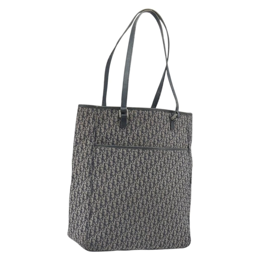 Christian Dior Trotter Tote Bag in Navy Silver Canvas: Christian Dior Trotter Tote Bag in Navy Silver Canvas Christian Dior tote bag in navy and silver Trotter canvas, made in Italy. This women's bag has a heavily used condition with visible wear througho