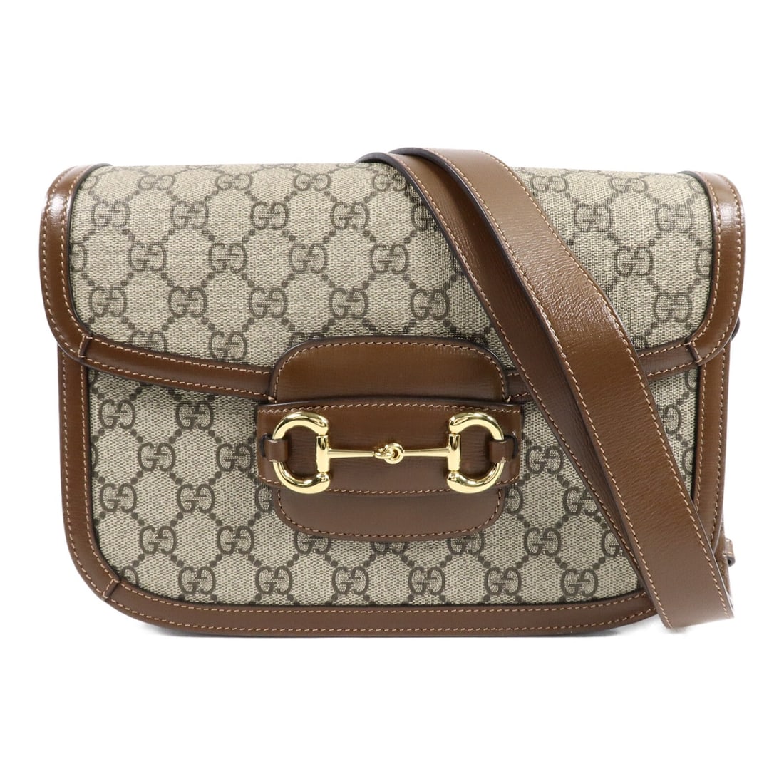 Gucci Horsebit 1955 MM Shoulder Bag 602204 Brown GG Canvas: Gucci Horsebit 1955 MM Shoulder Bag 602204 Brown GG Canvas Gucci Horsebit 1955 MM shoulder bag in brown GG coated canvas with brown trim and gold-tone hardware. Made in Italy, this women's shoulder ba