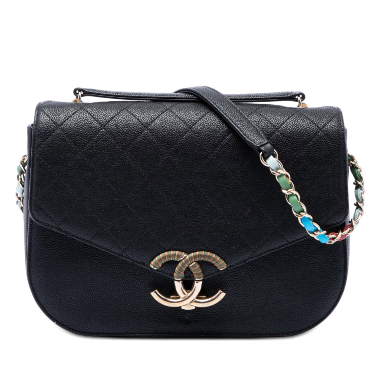 Chanel Paris Cuba Medium Caviar Leather Flap Satchel Black: Chanel Paris Cuba Medium Caviar Leather Flap Satchel Black Medium Chanel Paris Cuba flap bag crafted in quilted caviar leather with thread-around detailing. This satchel features a flat leather handle