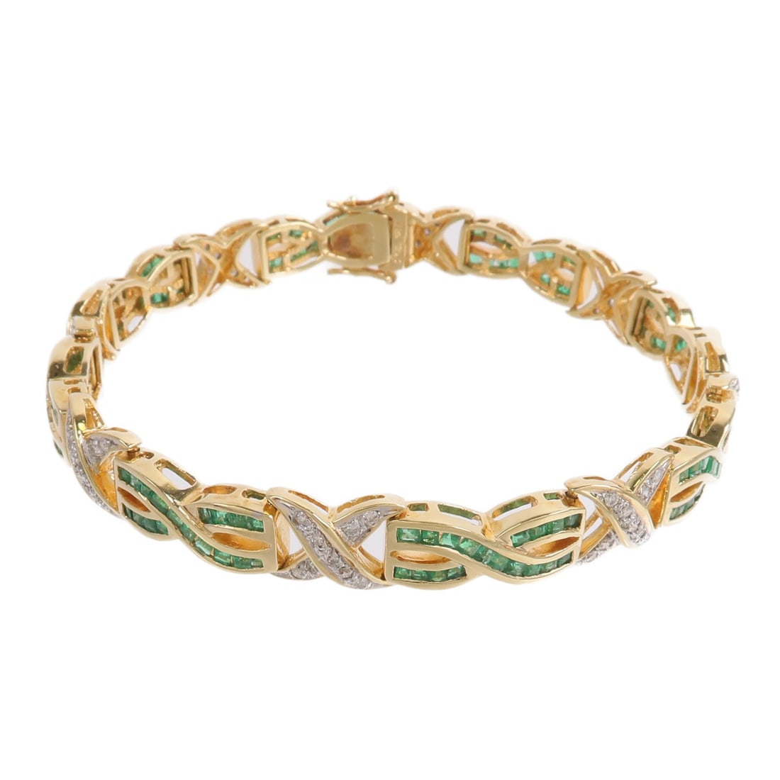 JEWELRY Emerald Diamond Bracelet 18K Yellow and White Gold (1 of 9)