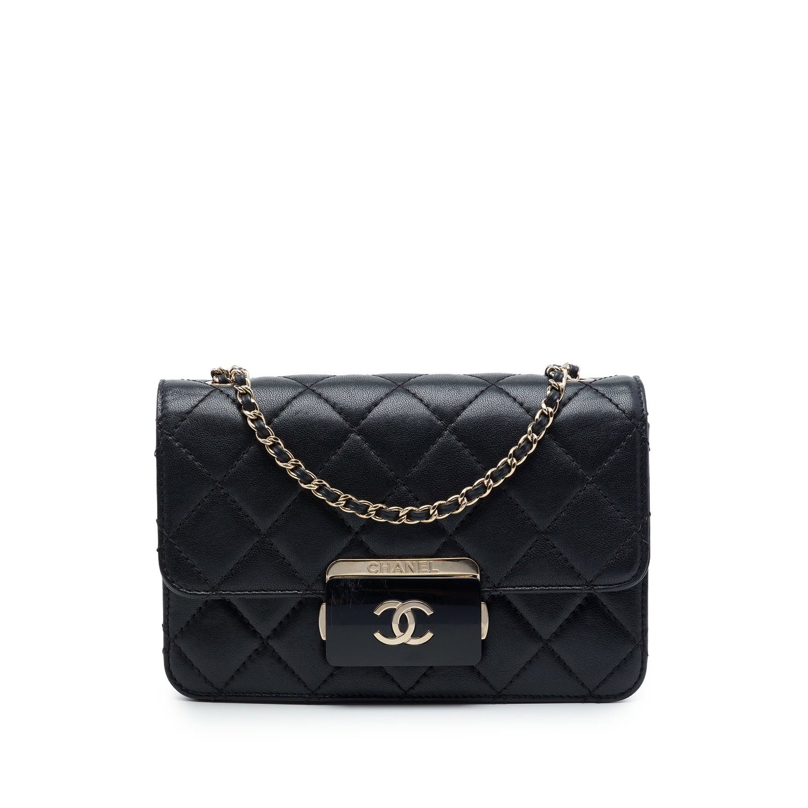 Chanel Beauty Lock Flap Mini Black Sheepskin Crossbody Bag: Chanel Beauty Lock Flap Mini Black Sheepskin Crossbody Bag Chanel Mini Sheepskin Beauty Lock Flap crossbody bag crafted in quilted sheepskin leather with a leather-woven chain link strap and leather g