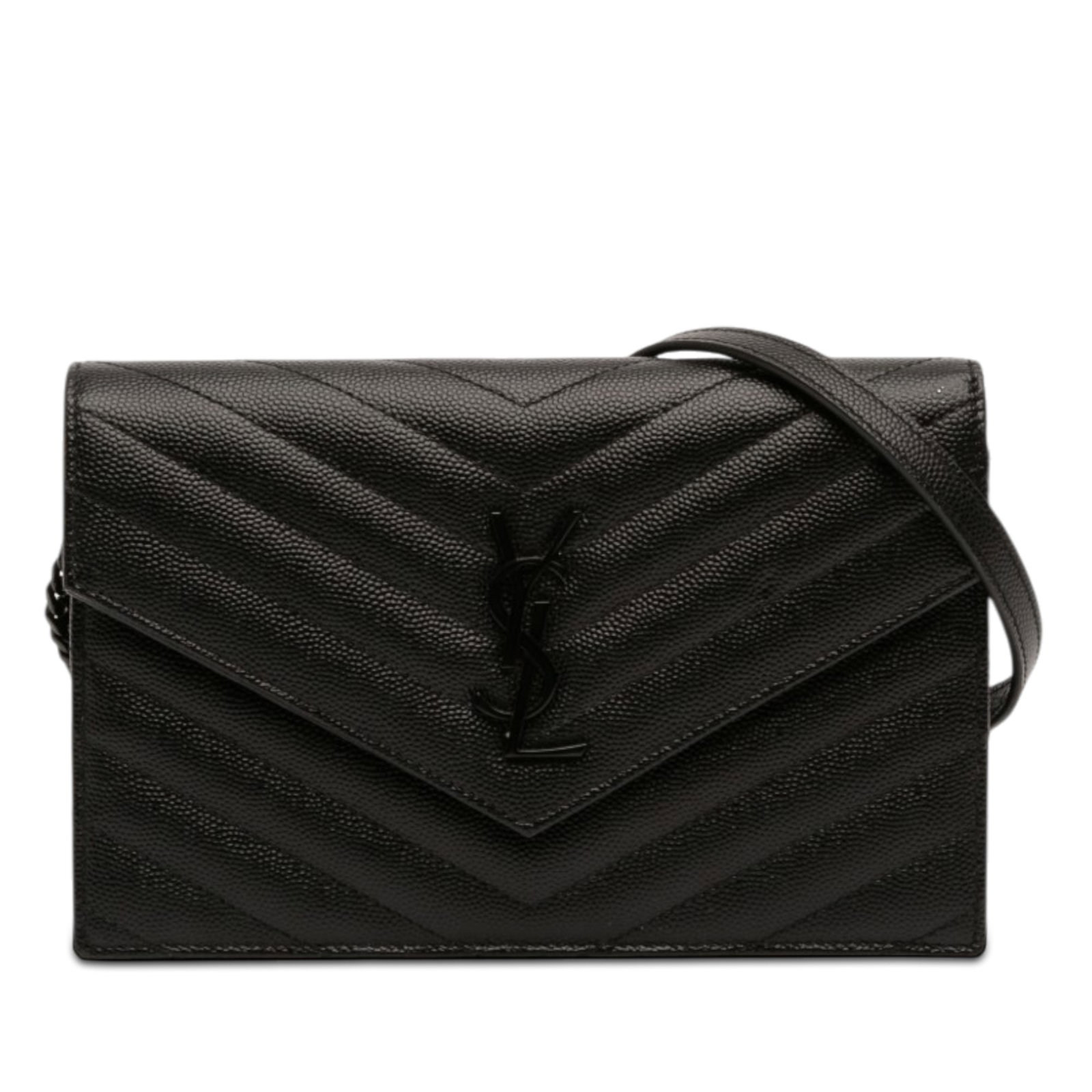 Saint Laurent Cassandre Envelope Chain Wallet Black Leather (1 of 6)