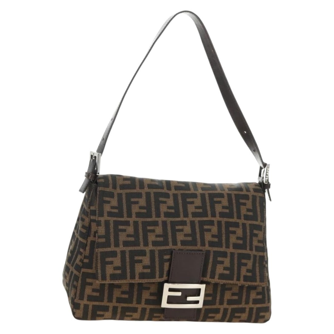 Fendi Mamma Baguette Shoulder Bag in Black Brown Zucca Canvas: Fendi Mamma Baguette Shoulder Bag in Black Brown Zucca Canvas Authentic FENDI Mamma Baguette shoulder bag in black and brown Zucca canvas. Made in Italy, this women's shoulder bag includes a dust bag 