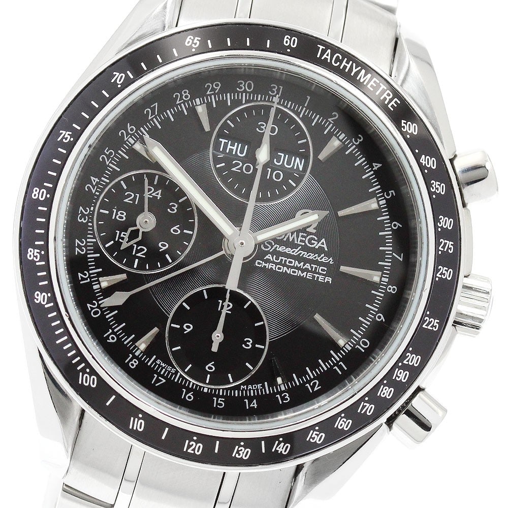 Omega Speedmaster 3220.50 mens automatic chronograph triple calendar watch: Omega Speedmaster 3220.50 mens automatic chronograph triple calendar watch OMEGA Speedmaster Triple Calendar Chronograph automatic men's wristwatch with a black dial and stainless steel case and brace