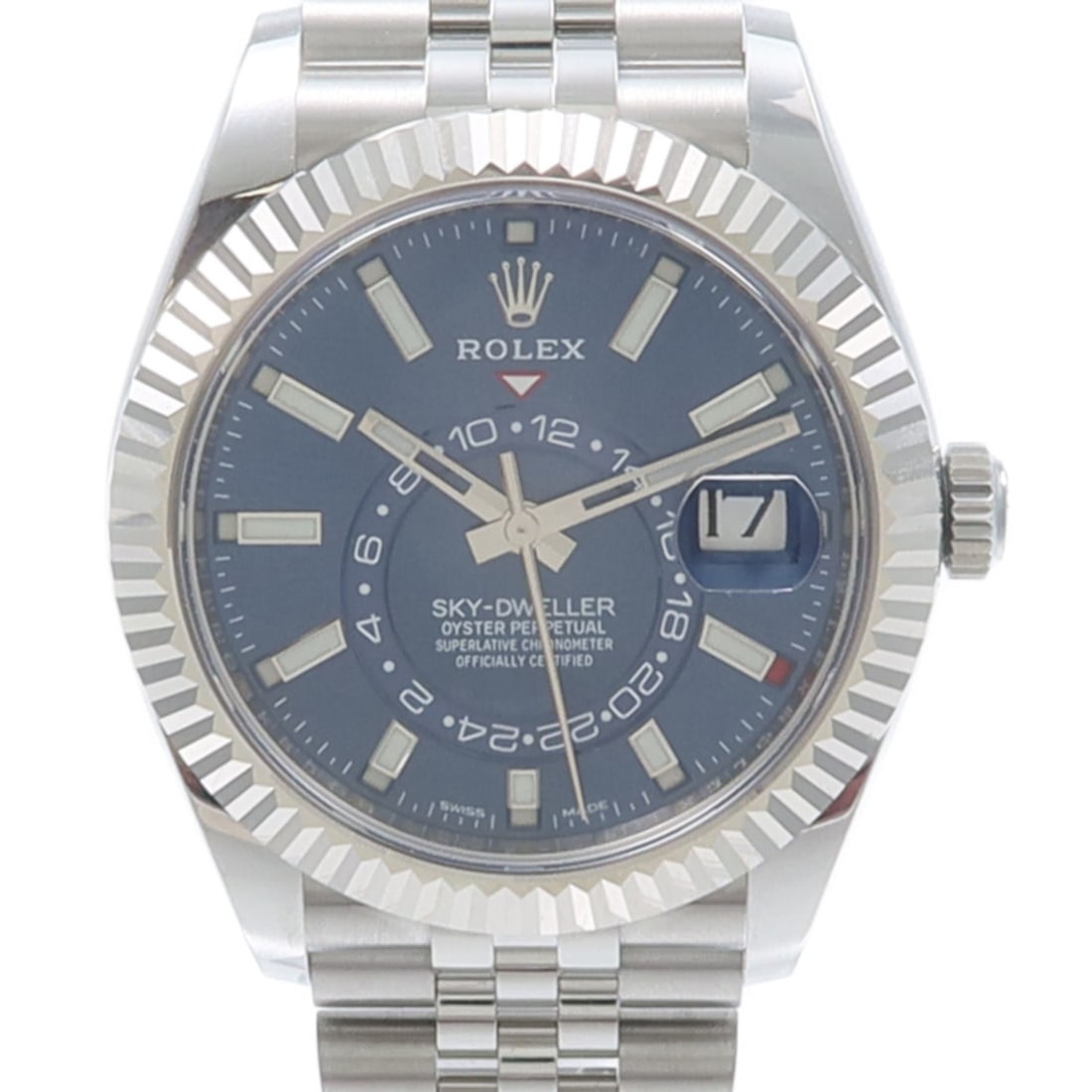 Rolex 326934 Sky Dweller mens automatic blue dial wristwatch: Rolex 326934 Sky Dweller mens automatic blue dial wristwatch Rolex Sky-Dweller reference 326934 is an automatic men's wristwatch with a blue dial and a stainless steel case and bracelet accented with 