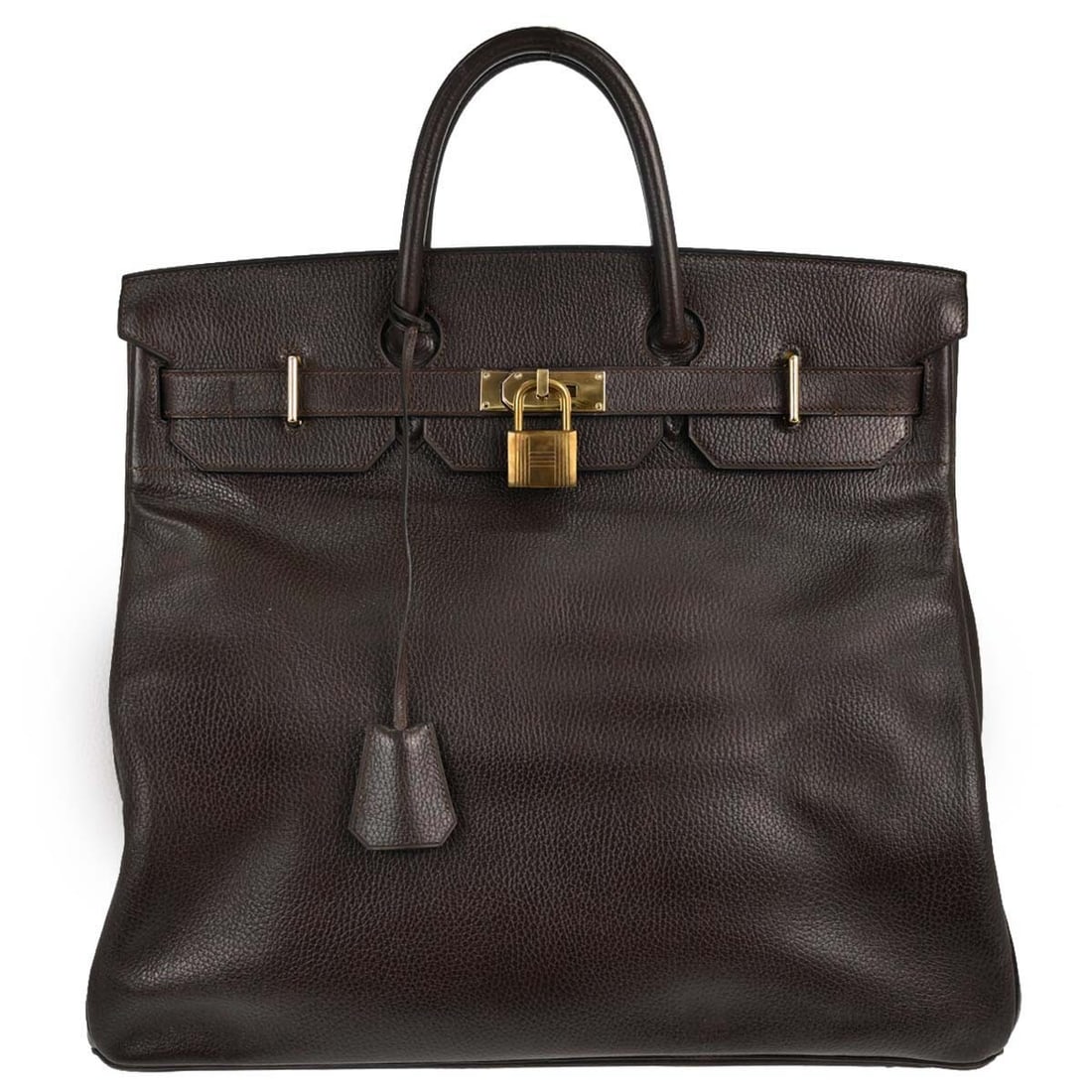 Hermes Haut a Courroies 45 Ardennes Leather Handbag Chocolat: Hermes Haut a Courroies 45 Ardennes Leather Handbag Chocolat Hermes Haut a Courroies 45 handbag in Chocolat Ardennes leather with double handles, flap turnlock closure, leather lining, inner pockets, 