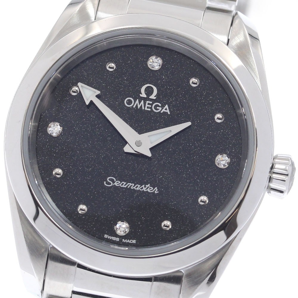 Omega Seamaster Aqua Terra 150M Womens Quartz Watch Ref 220.10.28.60.51.001: Omega Seamaster Aqua Terra 150M Womens Quartz Watch Ref 220.10.28.60.51.001 OMEGA Seamaster Aqua Terra 150M women's wristwatch with a black dial, quartz movement, and stainless steel case and bracelet
