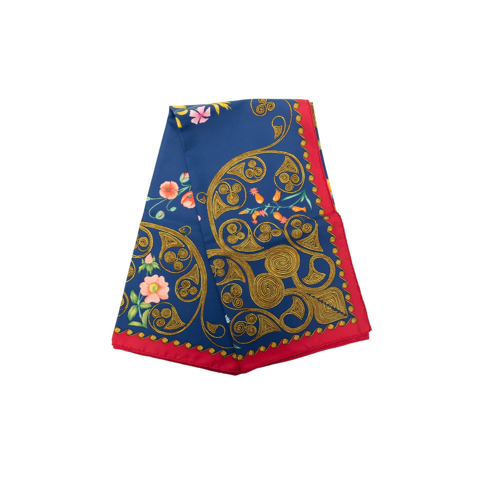 Hermes Arabesques 90 Silk Scarf Blue: Hermes Arabesques 90 Silk Scarf Blue Hermes Arabesques Silk Scarf 90 in blue, crafted from 100% silk and made in France. This accessory features the Arabesques print and shows staining on the exterior