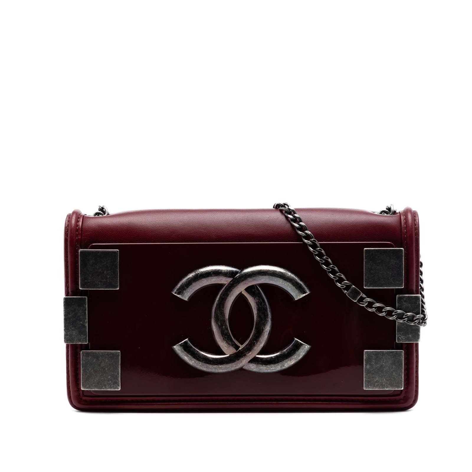 Chanel Boy Brick Horizontal Flap Red Lambskin Acrylic Crossbody: Chanel Boy Brick Horizontal Flap Red Lambskin Acrylic Crossbody Red Chanel Boy Brick Horizontal Flap crossbody bag crafted in lambskin leather with acrylic details. It features a chain strap with a le