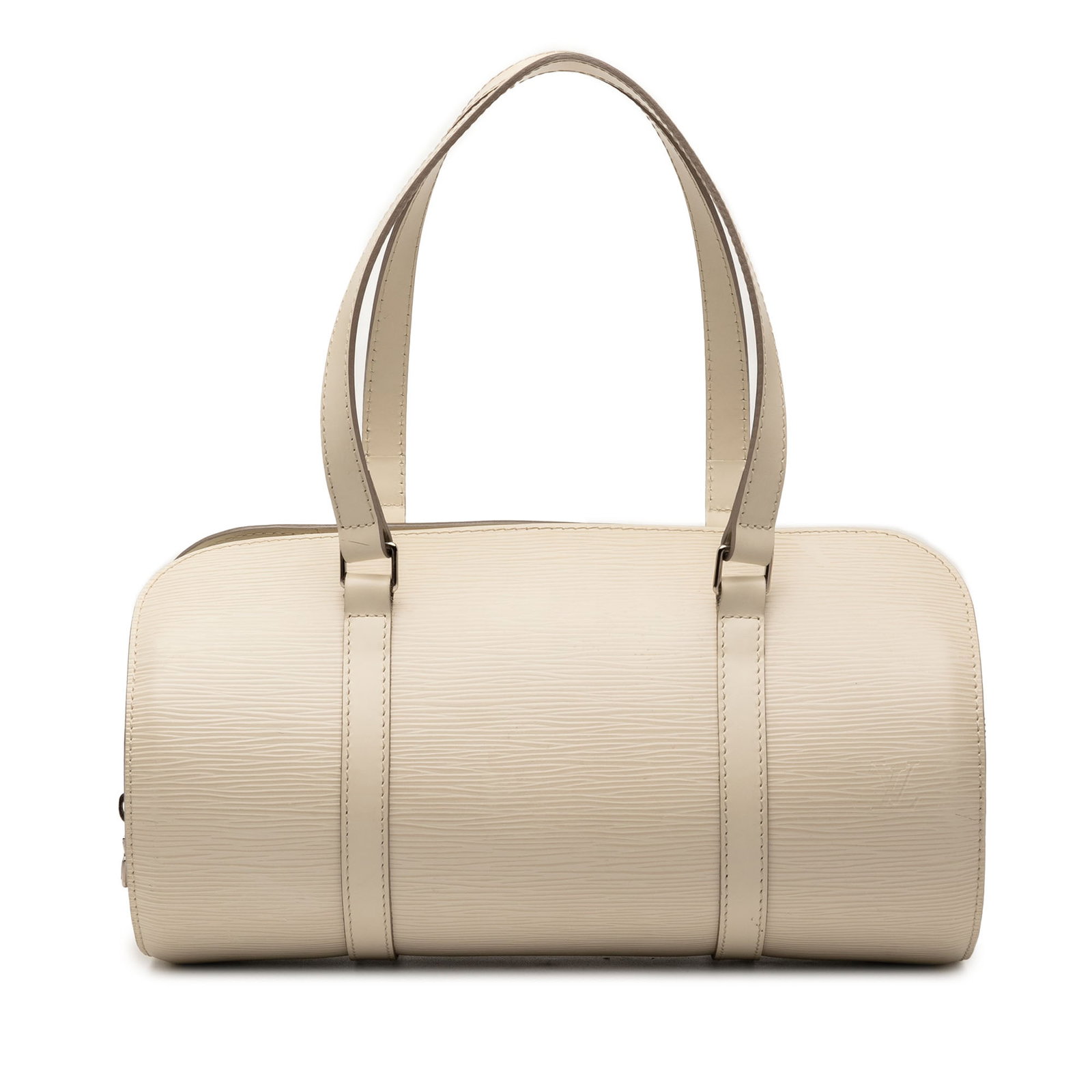 Louis Vuitton Epi Leather Soufflot Shoulder Bag in White: Louis Vuitton Epi Leather Soufflot Shoulder Bag in White This Louis Vuitton Epi Soufflot bag features a durable epi leather body in white, flat leather shoulder straps, a top zip closure, and an inter