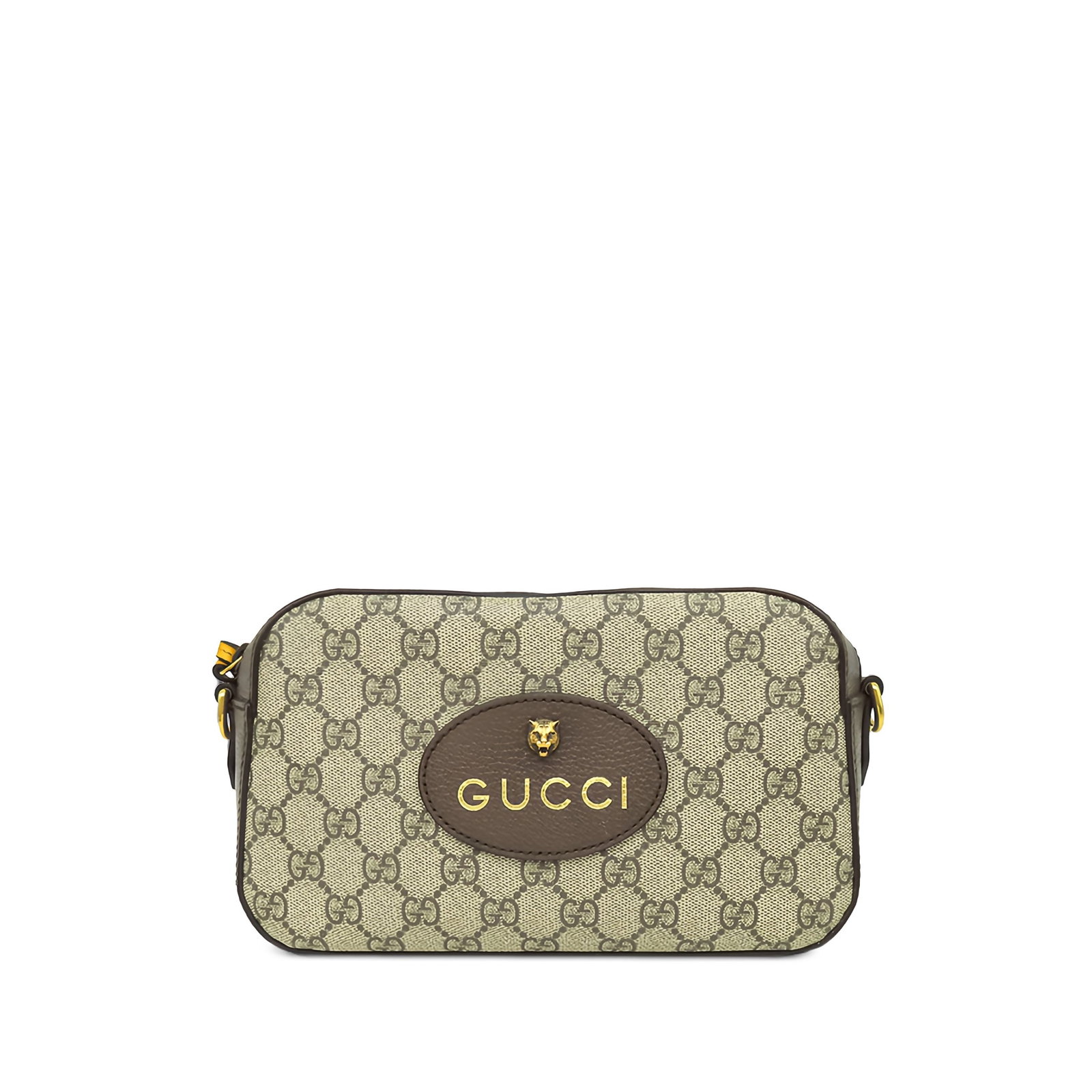 Gucci Neo Vintage GG Supreme Web Crossbody Bag: Gucci Neo Vintage GG Supreme Web Crossbody Bag Gucci GG Supreme Web Neo Vintage Crossbody in beige with a coated canvas body, leather trim, and a flat canvas strap. The bag features a top zip closure 